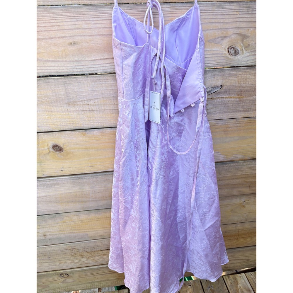 Hdsmfos Lavender Floral Jacquard Corset Midi Dress Lace Up Back Purple A-Line - Picture 6 of 10